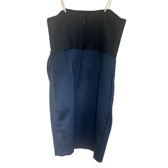 NWT Halston Women's Draped Cocktail Dress M Spaghetti Strap Two-Tone Black Navy - Picture 12 of 16